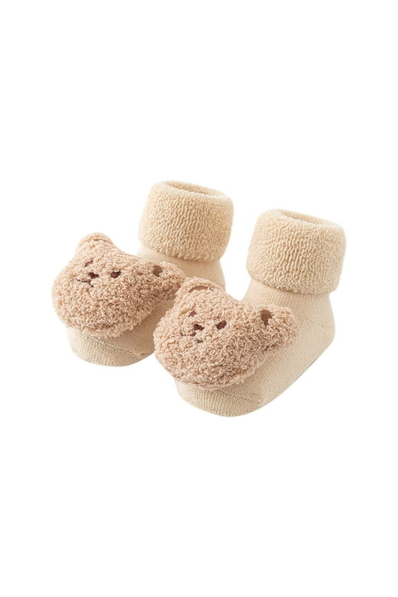 Baby Socks Slipper Socks Winter Warm Non-Skid Grip Socks Anti Skid Kids Newborn Soft Cute Cotton Bear Toddler Socks