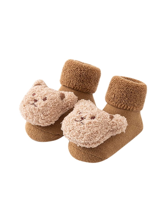 Baby Socks Slipper Socks Winter Warm Non-Skid Grip Socks Anti Skid Kids Newborn Soft Cute Cotton Bear Toddler Socks