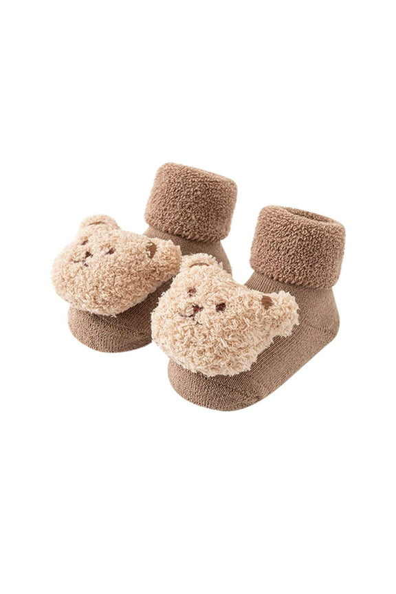 Baby Socks Slipper Socks Winter Warm Non-Skid Grip Socks Anti Skid Kids Newborn Soft Cute Cotton Bear Toddler Socks