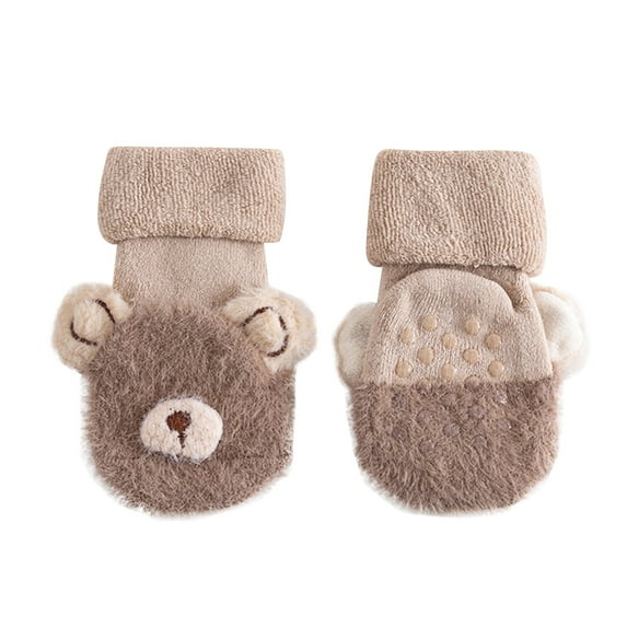 Generic Baby Socks Toddler Boys Girls Solid Cartoon Thick Warm Soft Sole Anti-Slip Socks for Crew Socks Fashion Comfortable Ankle Sock (One Size,Khaki)