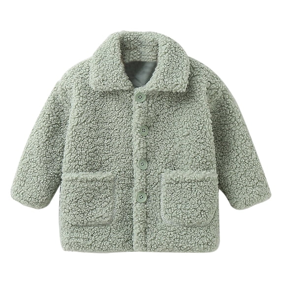Generic Baby Toddler Sherpa Fleece Jackets Boys Girls Lapel Button Down Outwear