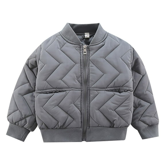 Generic Kids Snow Wear Winter Boys' Stand Up Collar Irregular Stripe Print Solid Color Long Sleeve Zipper Cotton Jacket with Pockets 1-7 Years(Grey,6-7 Years)