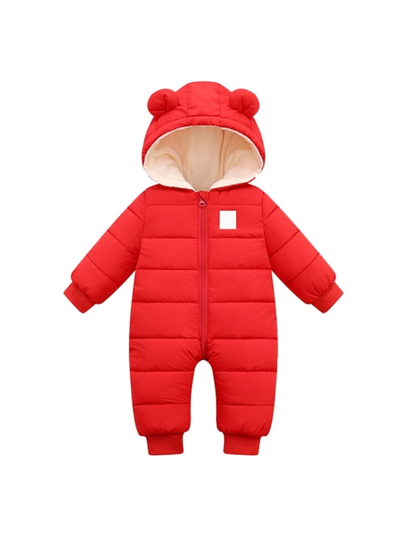 Kids Rain Jacket Baby Winter Warm Hooded Thick Down Jumpsuit Romper Jackets Overcoat for Boys and Girls for Outdoors Casual Fashion Lightweight Clothing(0-3 Months,Red)