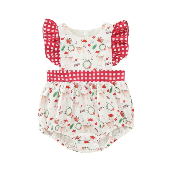Generic Babys Girls Winter Long Sleeve Romper Bodysuit Clothes Christmas Deer Prints Autumn Winter Clothes for Holiday Party Christmas（0-6 Months Off-White）