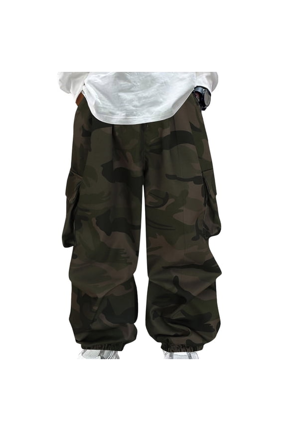 Baggy Camo Cargo Pants for Boys Girls Casual Wide Leg Parachute Pants Y2k Harem Joggers Sweatpants Hip Hop Streetwear