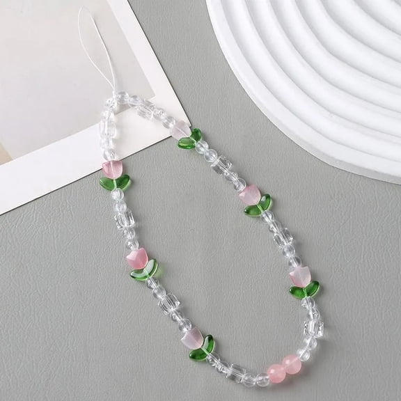 Generic Beaded Phone Wrist Strap with Phone Charm - Adjustable Phone Chain Wristlet & Phone Charm Beads Accessory for Women/Girls, Multicolor Crystal & Charm Design