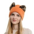thumbnail image 1 of Generic Beanie Hat for Women Cute Cat Ear Beanie Winter Hat with Horns Beanie Hats Knit Cuffed Warm Ski Caps Women's Elastic Knitting Cold Hat Ski Hat Warm Hat, 1 of 5