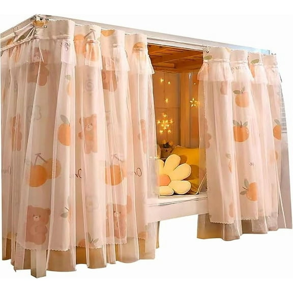 Generic Beautiful Gauze Bunk Bed Curtains Drapes with Lace Privacy Bed Canopy for Bottom, 2 Panels, Orangebear