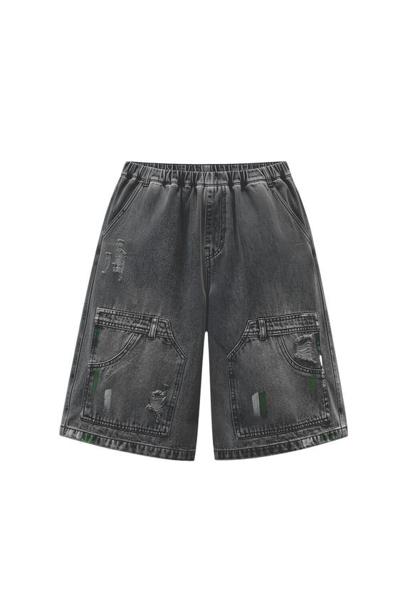 Big Boys Cargo Jean Shorts Oversized Wide Leg Denim Long Shorts Streetwear Graffiti Bermuda Pants Y2K Loose Fit Baggy Jorts
