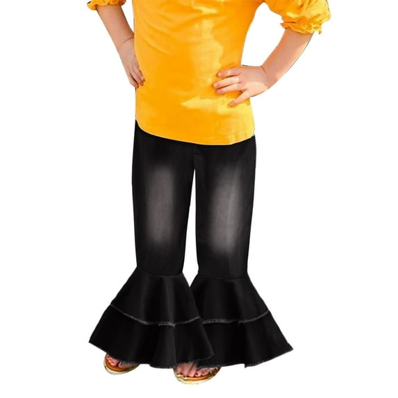 Generic Big Girls' Bell Bottom Jeans Teen Girls' High Waisted Bell Bottom Trousers Toddler Denim Bell Bottom Pants Baby Girls Trousers Ruffle Flare Jeans For Kids 1-6Y