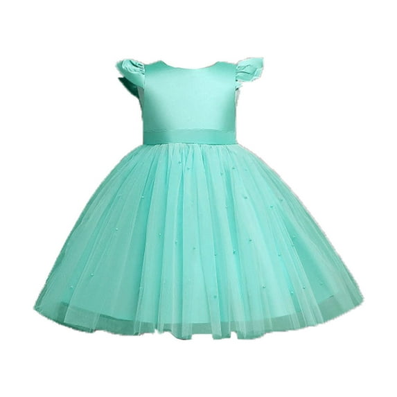 Generic Birthday Dress for Girls Toddler Performance Party Bow Mesh Skirt Princess Dresses Flower Girl for Wedding Holiday Gowns(18-24 Months,Green)