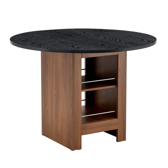 Generic Black MDF Dining Table with Double Layer Storage Shelves, 42" Round Kitchen Table Seats 2-4