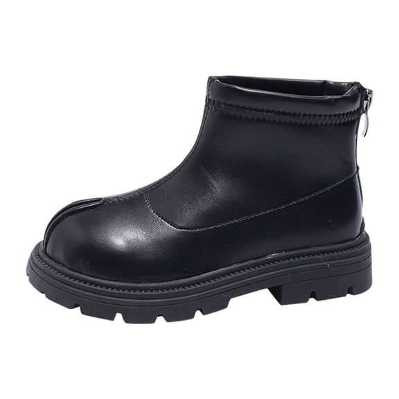 Generic Black Platform Booties for Toddler Girls Front Zipper Cheer Shoes Outdoor Warm Non Slip Mary Jane Shoes Fashion Boot