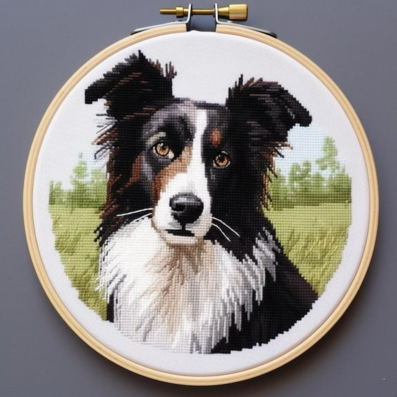 Generic Border Collie DIY Stamped Cross Stitch Kits for Beginners Easy with Hoop 11CT Needlepoint Embroidery Counted Cross Stitch Kits Art Craft Wall Decor and Gift 35x35cm(2)