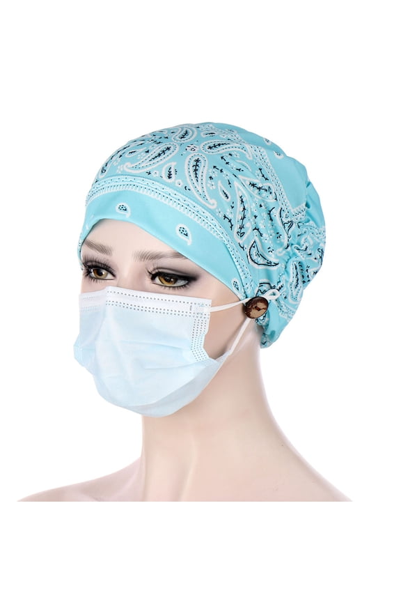 Bouffant Caps with Button and Sweatband, Adjustable Scrub Caps for Women Men, One Size Multi Color