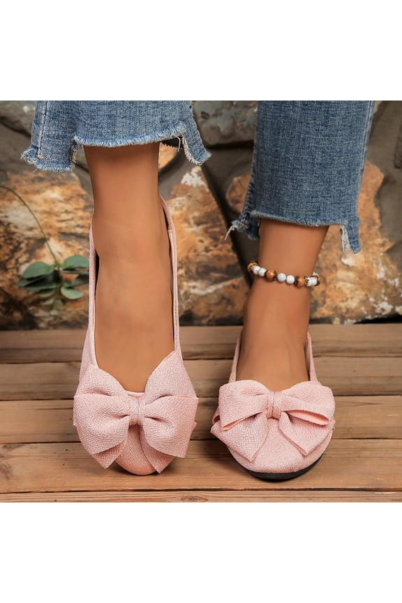 Bow Detail Casual Flats for Women, Closed Toe Slip-On Shoes with Charming Accent for Spring Fall Daily Outings