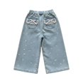 thumbnail image 1 of Generic Bow Print Jeans Toddler Girls Multipocket Denim Trousers Straight Leg Jeans/Preppy Cute Baggy Elastic Waist Pants, 1 of 6