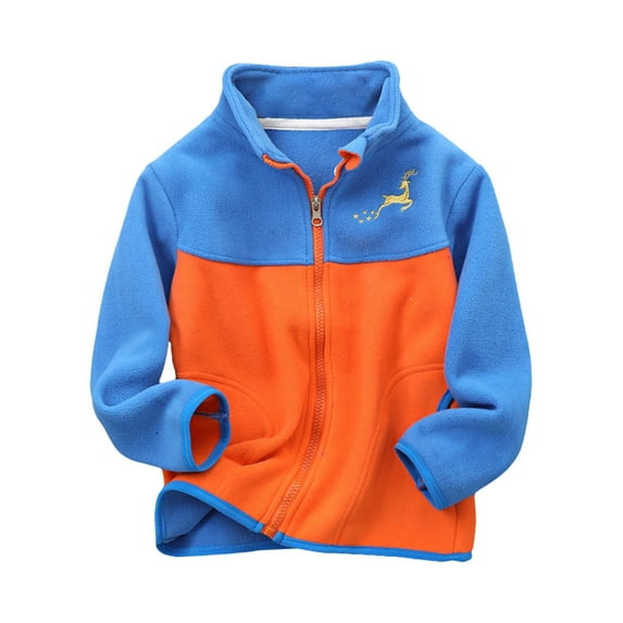 Generic Boy Jackets Toddler Girls Boys Spring Winter Long Sleeve Spliced Zippered Up Thick Plush Zipper Stand Up Collar Coat Warm Thicken Lightweight Breathable Jacket(6-7 Years,Sky Blue)