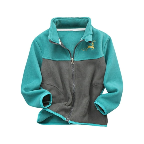 Generic Boy Jackets Toddler Girls Boys Spring Winter Long Sleeve Spliced Zippered Up Thick Plush Zipper Stand Up Collar Coat Warm Thicken Lightweight Breathable Jacket(6-7 Years,Mint Green)