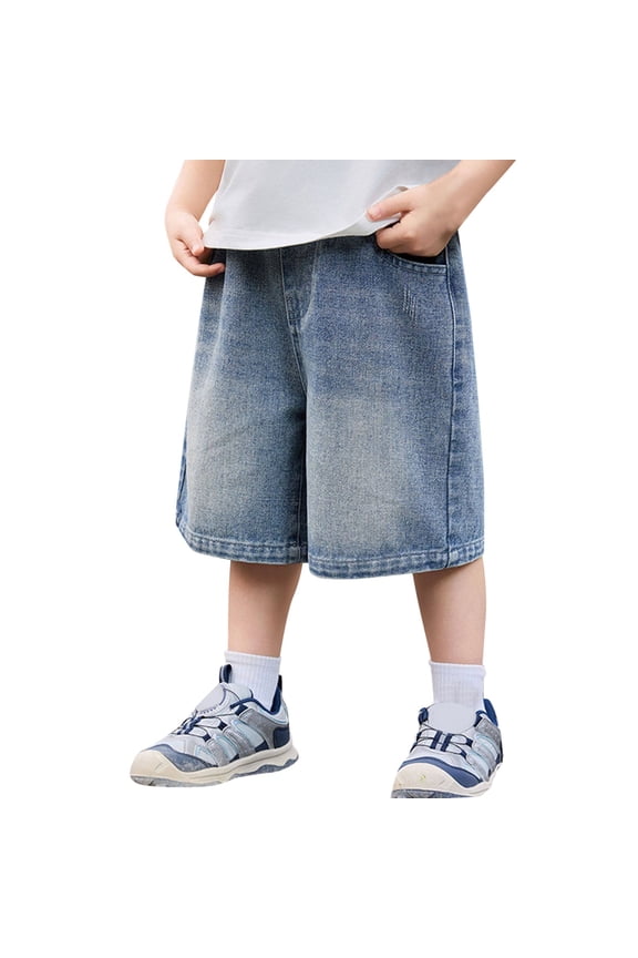 Boy's Baggy Jean Shorts Y2K Jorts Vintage Wide Leg Denim Shorts Loose Fit Skater Streetwear Summer Knee Length Casual Pants