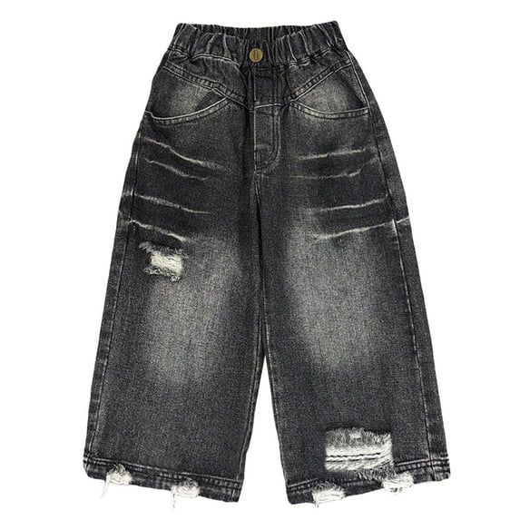 Generic Boys Baggy Distressed Jeans Wide Leg Comfortable Stretch Denim Pants for Kids Casual Fall Outfit Style Toddler Boy Bottoms 6-7 Years