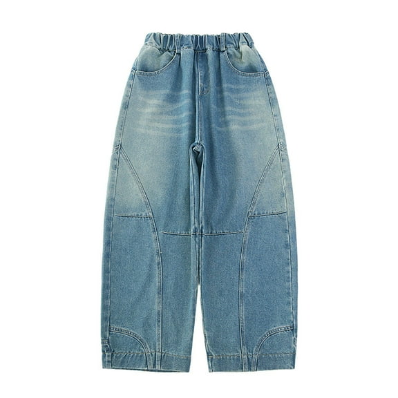 Generic Boys Baggy Jeans Cargo Trousers Fully Elastic Waist Pants for Children Regular Fit School Everywear 11-12 Years