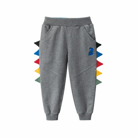 Generic Unisex Kids Sweatpants Dinosaur Boys Girls Solid Color Sweatpants Spring Summer Autumn Clothes for Holiday Party Leisure（6-7 Years Gray）