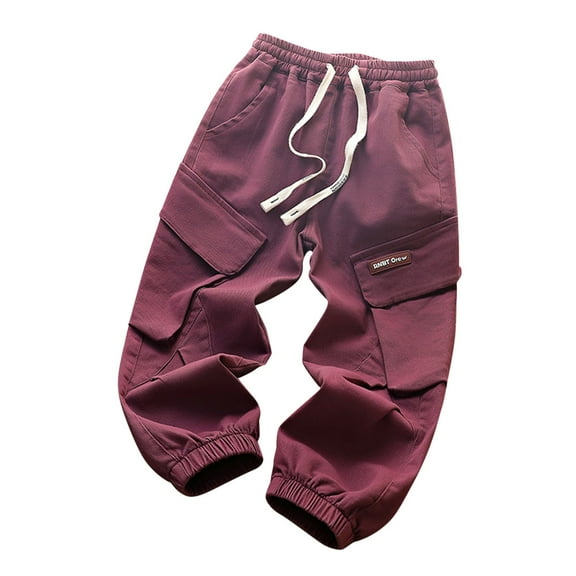 Generic Boys Cargo Sweatpants Stretch Elastic Waist Athletic Workout Jogger Pants Drawstring Sport Trousers for 8-16 Years