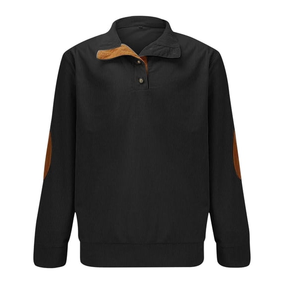 Generic Boys Corduroy Fall Jackets Quarter Button Long Sleeve Collared Knitted Youth Teens Henley Sweatshirts for 5-15 Years