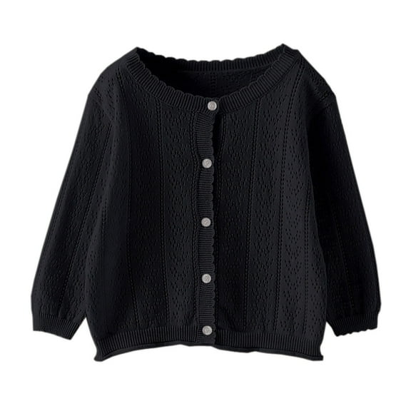 Generic Boys Dress Blouse Toddler Girls Cut Out Knitted Cardigan Long Sleeve Jacket with Lace Neckline Shawl Baby Jumper Autumn Dress Outfits(Black,18-24 Months)