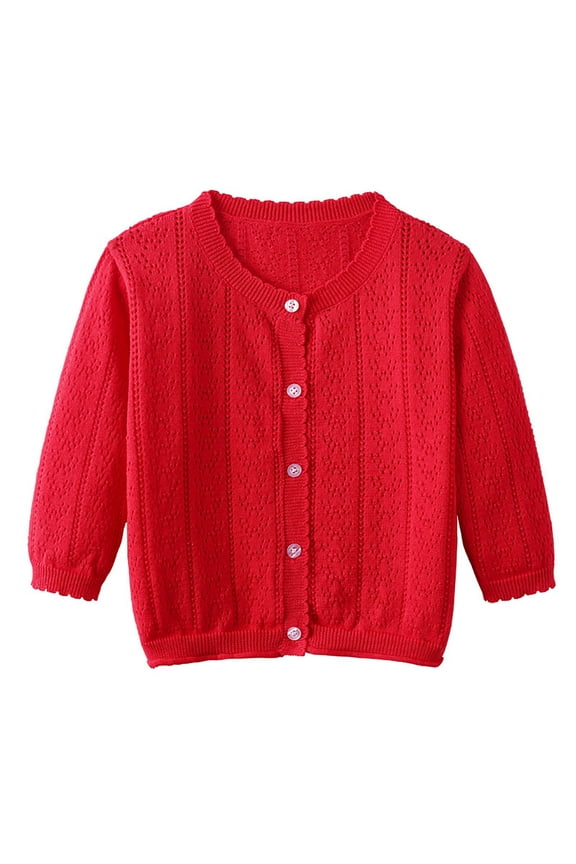 Boys Dress Blouse Toddler Girls Cut Out Knitted Cardigan Long Sleeve Jacket with Lace Neckline Shawl Baby Jumper Autumn Dress Outfits(Red,12-18 Months)