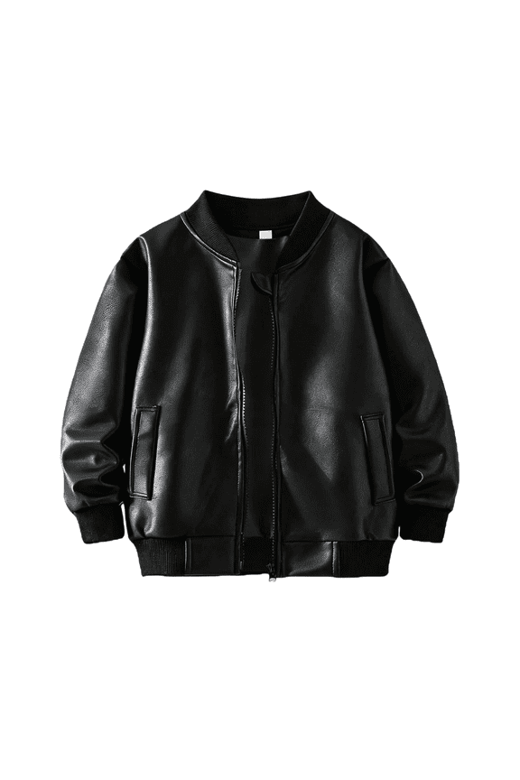 Boys Faux Leather Motorcycle Jacket Zip Up Varsit𝐲 Baseball Coat Kids Fall Long Sleeve PU Leather Moto Biker Bomber Jacket