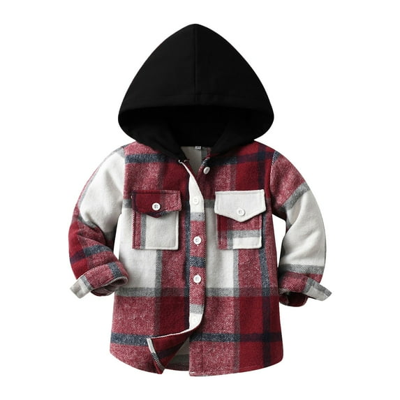 Generic Boys Girls Casual Flannel Plaid Hoodies Fall Fashion Button Down Shirts Long Sleeve Cute Lightweight Jacket Coats Little Boys Plaid Hoodie Shirt Toddler Button Down Jacket Outwear