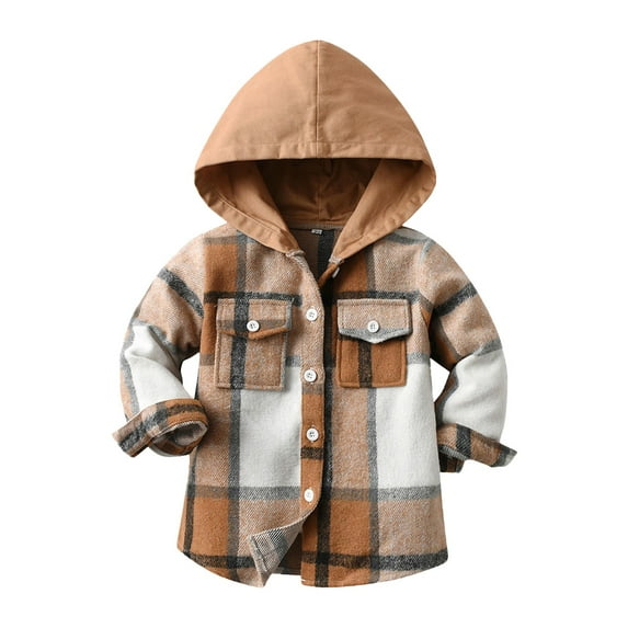 Generic Boys Girls Casual Flannel Plaid Hoodies Fall Fashion Button Down Shirts Long Sleeve Cute Lightweight Jacket Coats Little Boys Plaid Hoodie Shirt Toddler Button Down Jacket Outwear