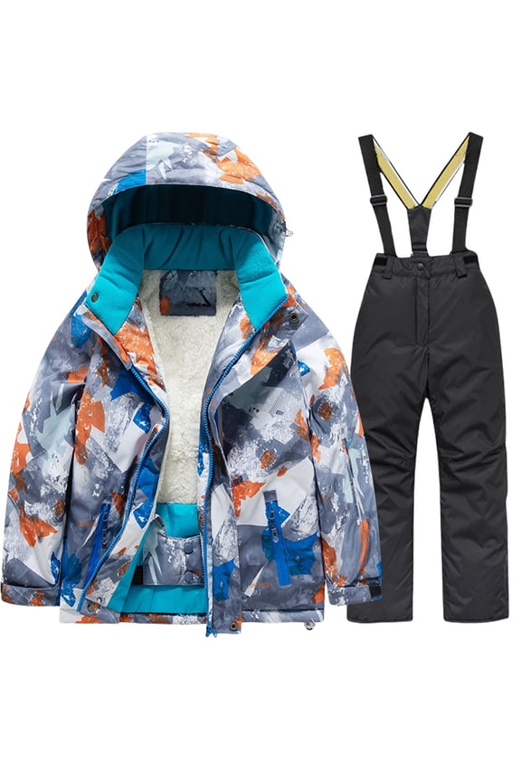 Boys and Girls Children's Ski Suits Girls Outdoor Thick Windproof Boys Baby Big Children Ski Clothes Equipment Suit Jacket and Snow Bib Overalls (12,Black)