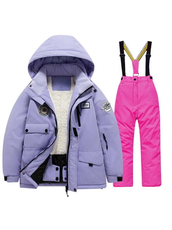 Boys and Girls Children's Ski Suits Girls Outdoor Thick Windproof Boys Baby Big Children Ski Clothes Waterproof Jumpsuits Winter Warm Snowboard Coat Outdoor Jackets(12,Hot Pink)