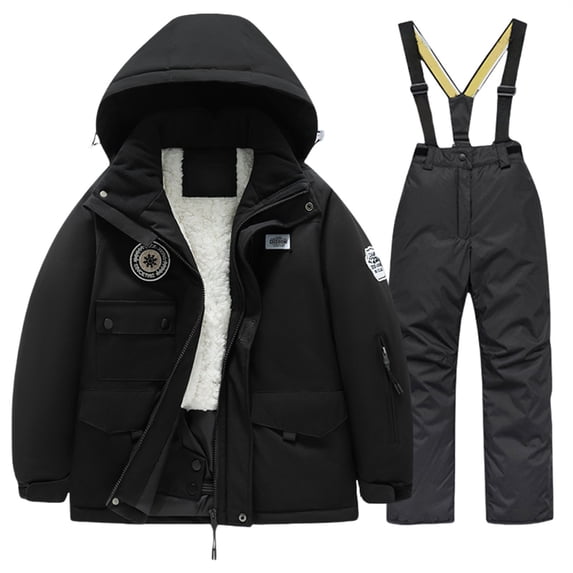 Generic Boys and Girls Children's Ski Suits Girls Outdoor Thick Windproof Boys Baby Big Children Ski Clothes Equipment Suit Colorblock Snow Pants and Jacket Snowsuit Ski Suit(12,Black)