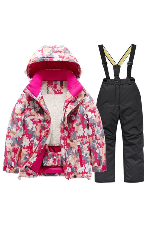 Boys and Girls Children's Ski Suits Girls Outdoor Thick Windproof Boys Baby Big Children Ski Clothes Winter Wear Down Jacket Ski Jacket & Snow Bib Pants Ski Suit(10,Black)