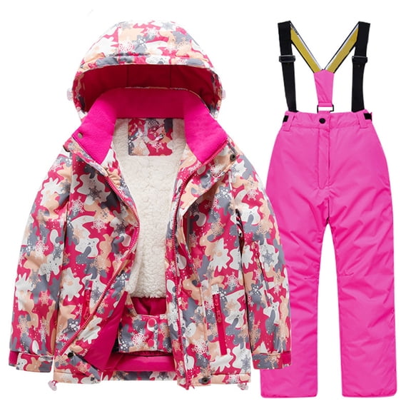 Generic Boys and Girls Children's Ski Suits Girls Outdoor Thick Windproof Boys Baby Big Children Ski Clothes Winter Wear Down Jacket Ski Jacket & Snow Bib Pants Ski Suit(10,Hot Pink)