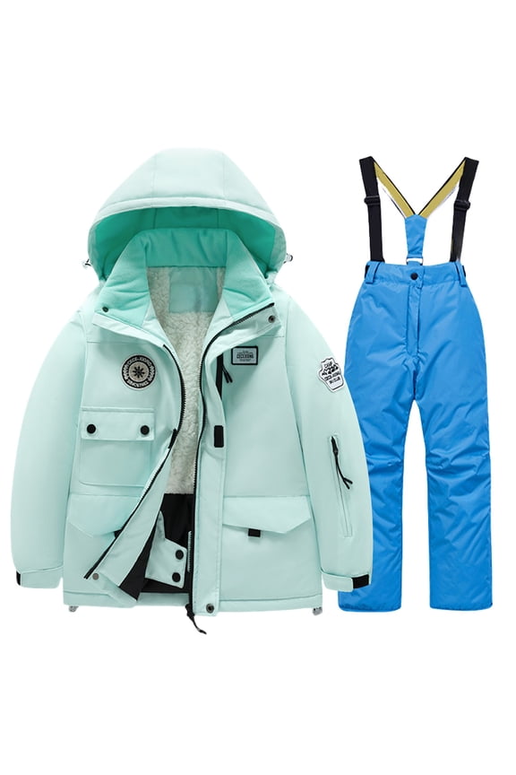 Boys and Girls Children's Ski Suits Girls Outdoor Thick Windproof Boys Baby Big Children Ski Clothes Equipment Suit Jumpsuit Winter Snowmobile Ski Suit Coveralls(14,Blue)