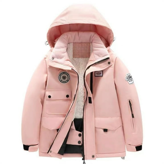 Generic Boys and Girls Children's Ski Suits Snow Suits Winter Plus Velvet Warm Windproof Outdoor Sports Snow Suits Hooded Snowsuit Toddler Ski Jacket Pants Set(6,Pink)