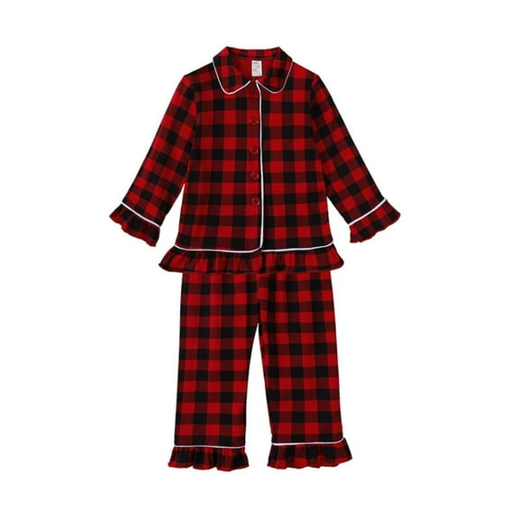 Generic Boys and Girls Fall and Winter Red and Black Plaid Long Sleeved Pajamas Set for Toddler Boys Girls Comfortable for Holiday Christmas Party（6-7 Years Red）