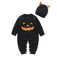 thumbnail image 1 of Generic Boys Girls Halloween Pumpkin Knitted Sweater Baby Jumpsuit Romper Hat Caps Cotton Outfits Clothes for Christmas Holiday Party Halloween（6-12 Months Black）, 1 of 8