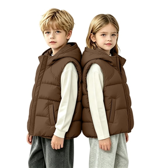 Generic Boys Girls Hooded Puffer Vest Youth Fashion Stand Collar Down Waistcoat