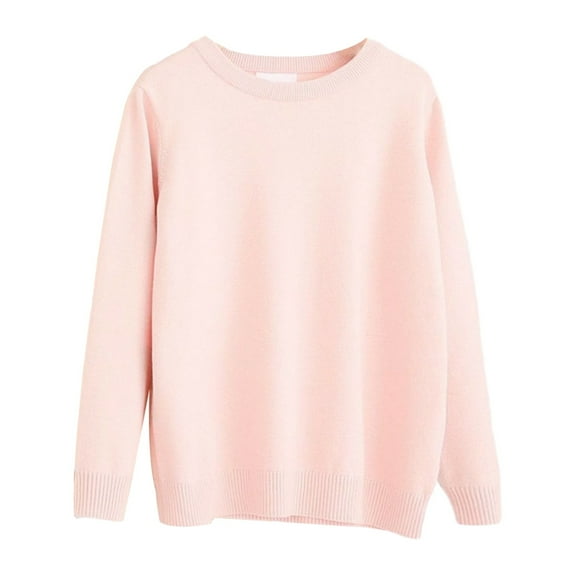 Generic Boys and Girls Long Sleeve Sweater Core Yarn Solid Color Warm Top Girls Sweater Base Shirt Kids Winter Clothes Casual Shirts Crewneck Pullover Sweater Tops (6-7 Years,Pink)