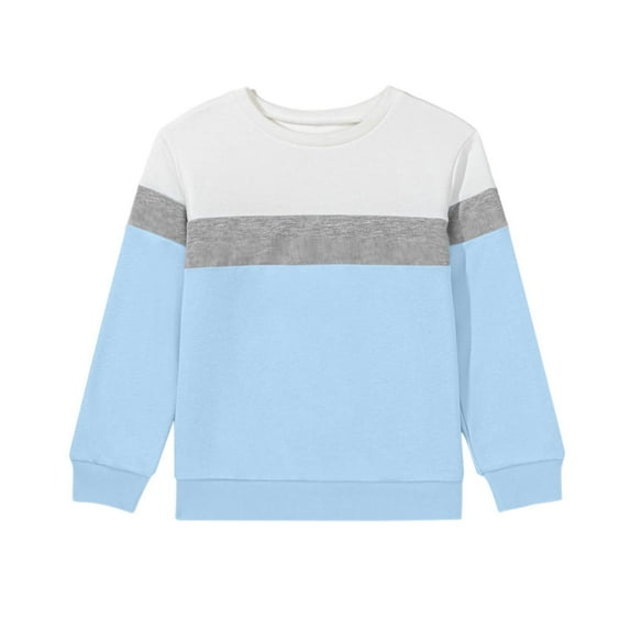 Generic Boys Girls Long Sleeve Sweatshirts Kids Fashion Fall Casual Sports Tops Crewneck Color Block Tees for 1-15 Years