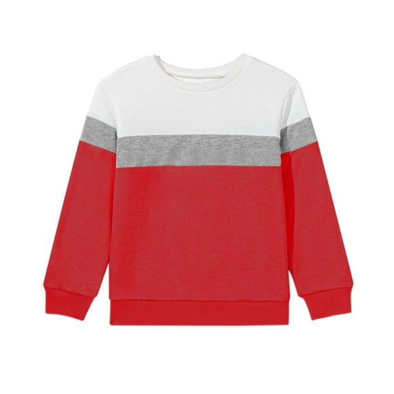 Generic Boys Girls Long Sleeve Sweatshirts Kids Fashion Fall Casual Sports Tops Crewneck Color Block Tees for 1-15 Years
