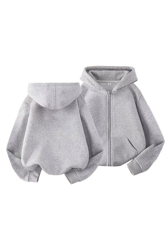 Boys and Girls Middle and Large Children Autumn and Winter Thin Of Fashion Solid Color Hooded Sweater Zipper Jacket for Fashion Casual Breathable Clothing (18-24 Months,Grey)