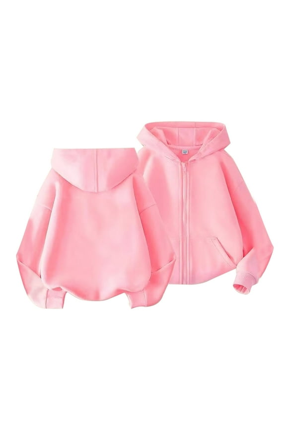 Boys and Girls Middle and Large Children Autumn and Winter Thin Of Fashion Solid Color Hooded Sweater Zipper Jacket for Fashion Casual Breathable Clothing (3-4 Years,Pink)