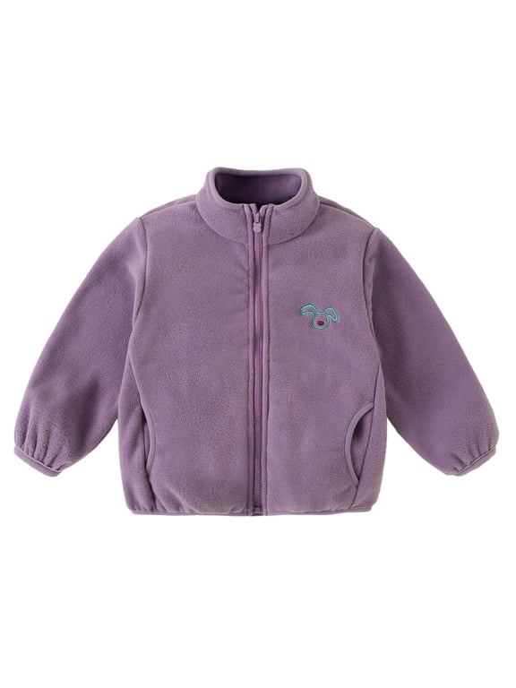 Boys Girls Polar Fleece Jacket Full-Zip Stand Collar Coat School Uniform